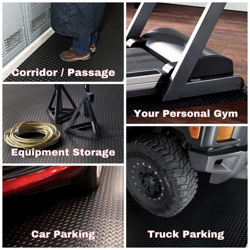 Tapete de Piso para Garaje de 4 x 8 pies Premium de SEAL, 2.8mm de Espesor Negro, Resistente Comercial de Grado Pesado para Estacionamiento de Carros, Carritos de Golf, Corredor de Piso Resistente al Agua/Manchas (Placa de Diamante Estampada) - Imagen 6
