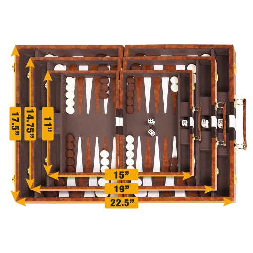 Juego de Backgammon 15 pulgadas, Mediano - Juego de Mesa Clasico para Adultos y Ninos con Estuche de Cuero Premium - Incluye Guia de Estrategia y Consejos (Marron) - Imagen 6