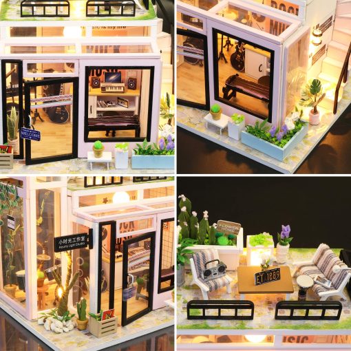 Kit de Casa de Munecas en Miniatura DIY de Spilay con Muebles de Madera, Kit de Casa de Munecas DIY con Prueba de Polvo y Movimiento Musical, Escala 1:24 Habitacion Creativa para un Regalo Romantico de San Valentin (Time Studio) - Imagen 6