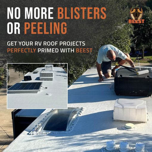BEEST Multi-Purpose Primer - Capa Base para Techos de Autocaravanas, Capa Base EPDM, Capa Base de Concreto, Capa Base de Goma Liquida, Recubrimiento para Techos EPDM, Capa Base para Decks, Adhesion de Alta Adhesion No Toxica y Pegajosa - 1Gal - Imagen 6