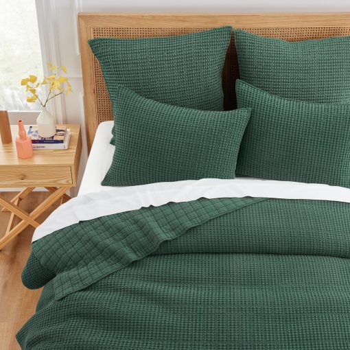 Levtex Home - Mills Waffle - Juego de Edredon para Cama Full/Queen - Verde Bosque Algodon Waffle - Tamaño del Edredon (88 x 92 pulgadas), Tamaño del Funda (26 x 20 pulgadas) - Imagen 2