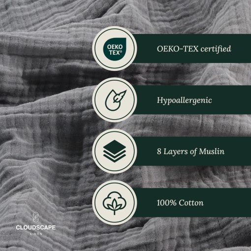 Manta de lino y algodon Cloud Scape tamano King para cama, suave y ligera, 8 capas de muselina, transpirable en todas las estaciones, manta de gauze - Sharkskin - Imagen 5