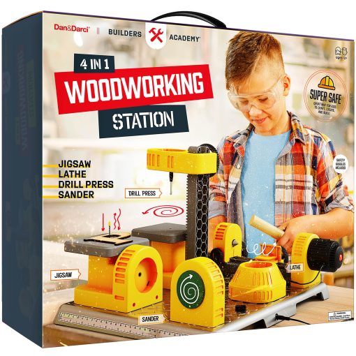 Estacion de Carpinteria 4 en 1 para Ninos - Kit de Proyectos de Construccion en Madera para Ninos - Juego de Herramientas de Construccion Real - Set de Herramientas para Ninos - Regalos de Pascua para Nino de 5 Anos - Juguetes STEM Geniales Ideas de Regalo de Cumpleanos