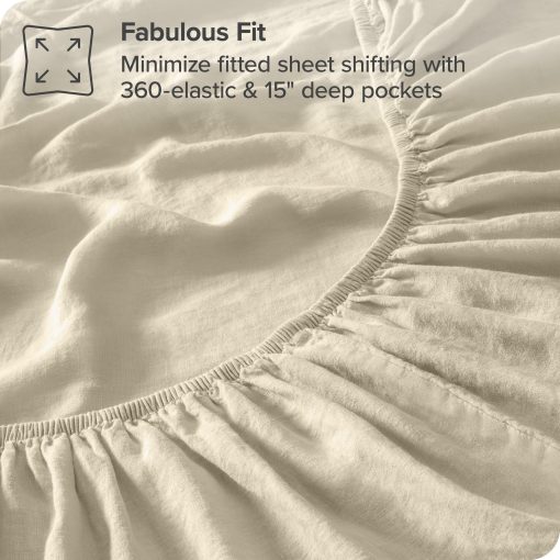 Juego de sabanas Twin Extra Largas de Bare Home - Juego de sabanas de cama Twin XL de lujo 100% lino - Bolsillos profundos - Ajuste facil - 3 piezas - Sabanas de cama y fundas de almohada (Twin XL, Natural) - Imagen 5
