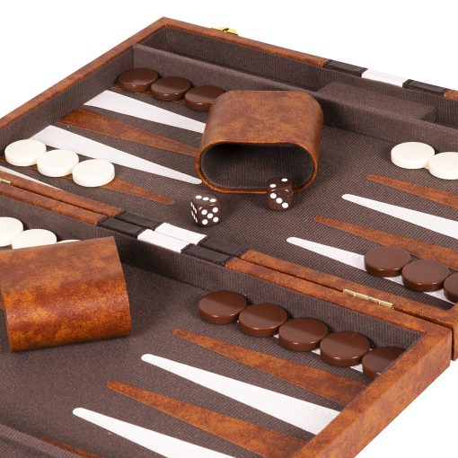 Juego de Backgammon 15 pulgadas, Mediano - Juego de Mesa Clasico para Adultos y Ninos con Estuche de Cuero Premium - Incluye Guia de Estrategia y Consejos (Marron) - Imagen 4
