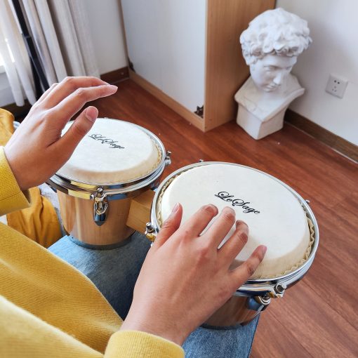 Bongos LeSage para Ninos y Adultos Principiantes 7 y 8 Pulgadas Set de Bongo de Madera Natural Cabeza de Piel Real con Llave de Afinacion Bateria Bongo - Imagen 7