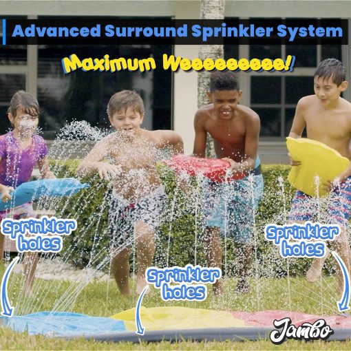 JAMBO 25' Extra Largo Triple Carril Deslizante y Chapoteo con Tablas de Cuerpo, Resbaladilla de Agua Resistente de Alta Calidad- Sistema de Rociadores Avanzado de 3 Vias, Colchoneta de Chapoteo, Tapete de Salpicaduras Juguetes y Deslizadores de Agua al Aire Libre para Ninos - Imagen 3