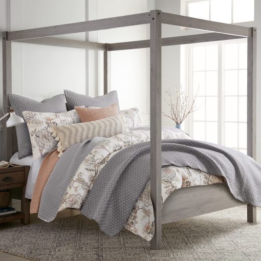 Juego de Colcha Levtex Home - Ophelia - Colcha y Dos Fundas Estandar - Floral - Gris Taupe Crema Rosa - Colcha (90x94 pulg.) y Fundas (20x26 pulg.) - Reversible - Rayon/Algodon - Imagen 4