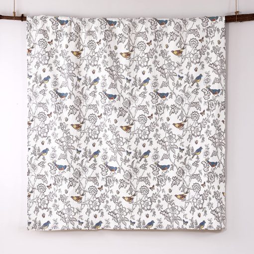 Juego de Edredon Levtex Home - Mockingbird - Edredon Completo/Queen 88x92 pulgadas + Dos Fundas de Almohada Estandar 26x20 pulgadas - Gris con Toile de Aves y Mariposas - Reversible - Algodon - Imagen 5