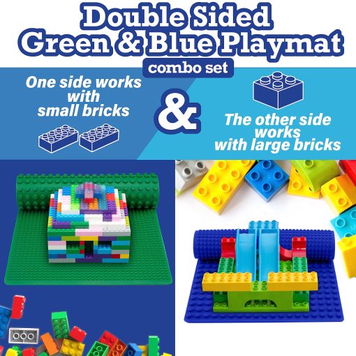 Tapete de Juego de Bloques de Construccion de Silicona SCS Direct - Set Azul/Verde de 16" Rollable y Portatil de Doble Cara para Mesas de Actividades - Compatible y Ajuste Perfecto con Todas las Principales Marcas de Bloques de Construccion, Regalo de Navidad - Imagen 3