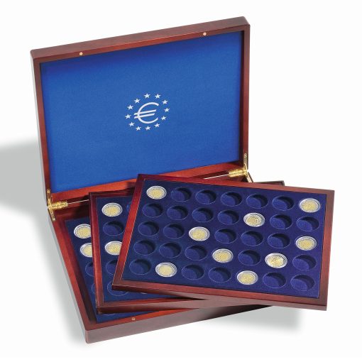 Estuche para presentacion LEUCHTTURM1917 VOLTERRA Trio de Luxe, Cada bandeja para 35 monedas de 2 euros en capsulas