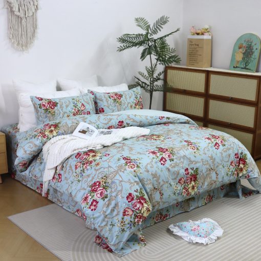 Juego de Ropa de Cama Softta Boho Chic Shabby Floral Classic Luxury Elegant Peony and Leaves Cal King Size 4Pc 1 Cubierta de Edredon+Sabana Plana+2 Fundas de Almohada 100% Algodon Egipcio - Imagen 2