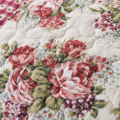 Juego de Colcha de Patchwork de Algodon SLPR Country Roses - Tamaño Queen con 2 Fundas de Almohada, Ropa de Cama Floral de Estilo Frances, Colcha de Granja Roja Acolchada con Patron de Flores - Imagen 4