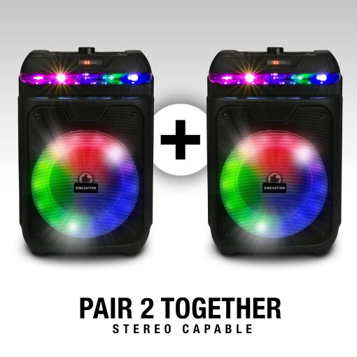 Maquina de Karaoke Portatil Singsation, Dos Microfonos, Bluetooth 5.0, Altavoz de 8 pulgadas, Control Remoto y Luces LED, Recargable, Lector de Archivos de Musica USB y Micro SD, AUX y FM para Fiestas - Imagen 6