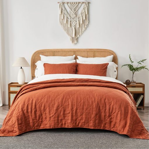 Juego de Edredon Simbolo de Victoria 100% Lino Tamano Queen-3 Piezas Colchas de Cama, Todas las Temporadas Colcha Caramelo, Relleno de Bambu Tejido Acolchado - Imagen 2