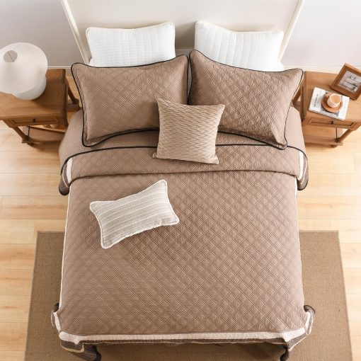 Colcha de Cama DDUOXIN Super King 120" Ancho x 120" Largo - Ligera Colcha de Algodon 100% Extra Grande con 2 Fundas de Almohada, Cubrecamas Reversible Estilo Granja, Juego de Ropa de Cama, Marron Oscuro/Marron/Beige - Imagen 8