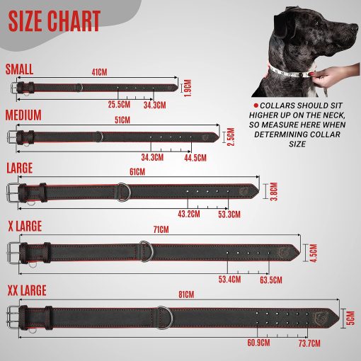 Collar Ajustable de Cuero Genuino Acolchado para Perro de Raza Pesada K-9 (XL, Negro/Hilo Rojo) - Imagen 2