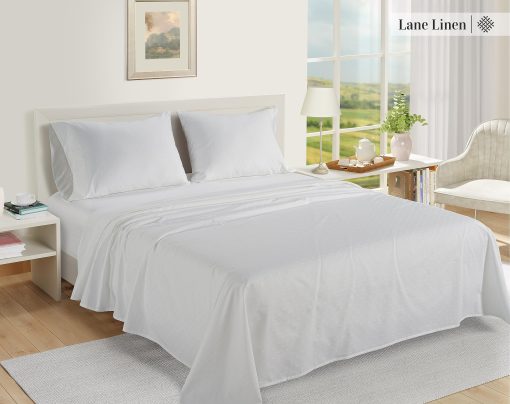Juego de sabanas LANE LINEN 100% algodon egipcio - 1000 hilos 4PC Queen Sheets Set, sabana de algodon de fibra larga, tejido satinado, sabanas de hotel de lujo, bolsillo profundo, Swiss Dot - Blanco - Imagen 2