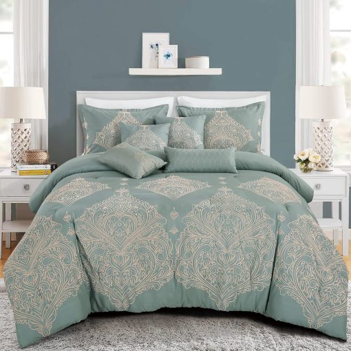 Juego de Comforter de Felpa Teal de 7 Piezas ESCA - Tamano Queen