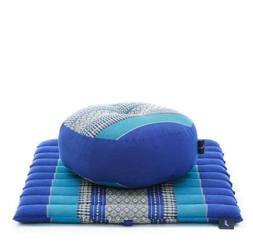 Set de Cojin de Meditacion Leewadee - 1 Cojin Zafu Pequeno y 1 Alfombra Zabuton Pequena Relleno de Kapok, Azul
