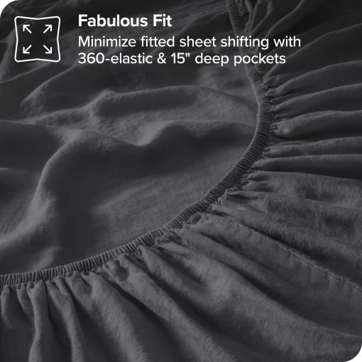 Juego de Sabanas Twin de Bare Home - Juego de Sabanas de Cama Twin de Lujo 100% Lino - Bolsillos Profundos - Ajuste Facil - Juego de 3 Piezas - Sabanas de Cama & Fundas de Almohada (Twin, Gris Oscuro) - Imagen 5
