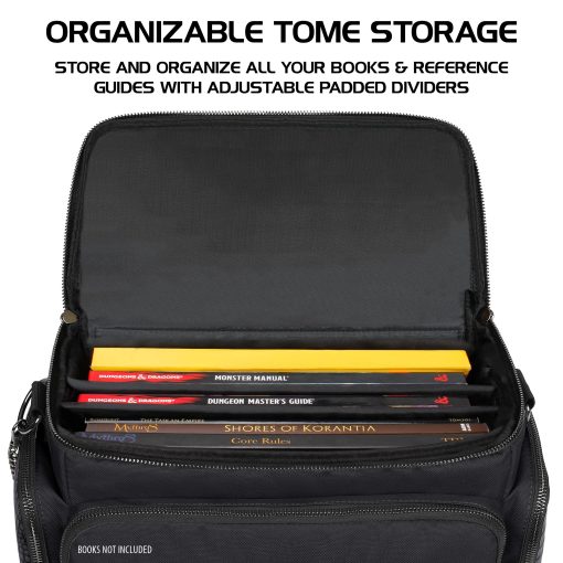 Bolsa de aventurero de edicion coleccionista ENHANCE RPG - Bolsa de viaje con exterior de piel de dragon para juegos de rol con boveda de almacenamiento de miniaturas de mesa, soporte para tapetes, bolsillos para dados y fichas de DND, cabe 4-8 libros (Dragon Negro) - Imagen 5