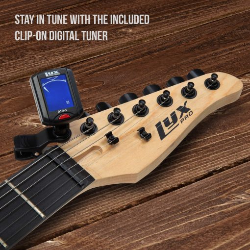 Kit de Guitarra Electrica LyxPro de 30 Pulgadas para Ninos con Guitarra de Iniciacion de 3/4, Amplificador, Seis Cuerdas, Dos Puas, Correa para el Hombro, Afinador Digital de Pinza, Cable de Guitarra y Estuche Suave Gig Bag - Verde - Imagen 3