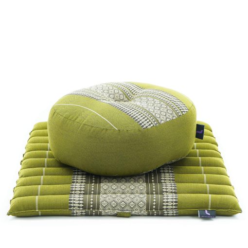 Set de cojin de meditacion Leewadee - 1 Almohada pequeña de yoga Zafu y 1 colchoneta enrollable Zabuton pequeña rellenas de Kapok, Verde