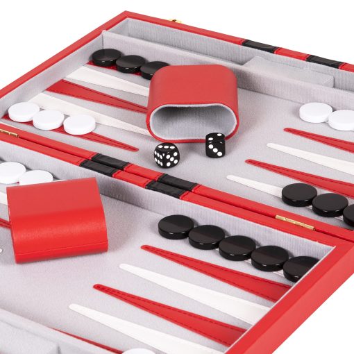 Juego de Backgammon 18 pulgadas, Grande - Juego de mesa clasico para adultos y ninos con estuche de cuero premium - Incluye Guia de Estrategia y Consejos (Rojo) - Imagen 4
