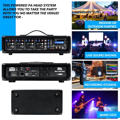Mezclador de Cabezal PA con Bluetooth y Efectos de 4 Canales y 200 Vatios de Seismic Audio - SA-MA4C - Imagen 5