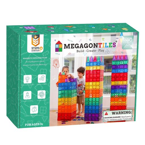 MEGAGONTILES 110PCS Premium Magnetic Tiles| Magnet Tiles| STEM AUTENTICADOS| Bloques Magneticos| Conjunto de Azulejos Magneticos| Juguetes Magneticos| Bloques de Construccion Magneticos| Juguetes de Azulejos Magneticos Ninos Ninas Edad 3 4 5 6 7 8