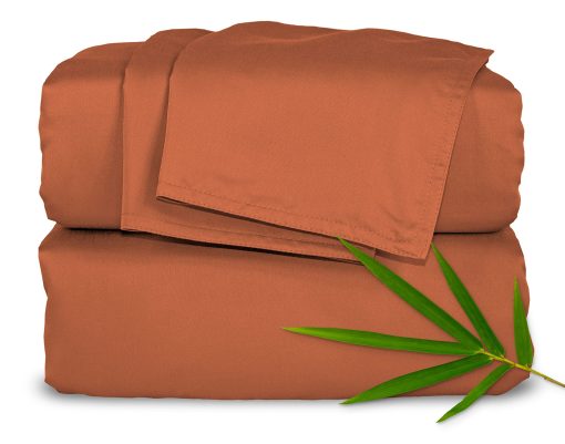 Juego de sabanas King por Pure Bamboo, 100% autentico viscosa organica derivada del bambu, suave y refrescante, costuras dobles, promesa de calidad de por vida (King, Terracota)