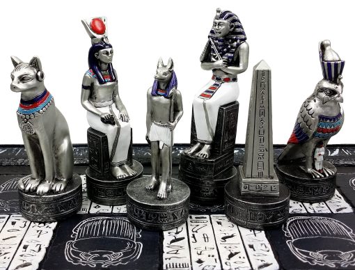 Juego de Ajedrez Egipcio de Anubis HPL en Oro y Plata con Hombres Pintados W / 16" Tablero Jeroglifico - Imagen 4