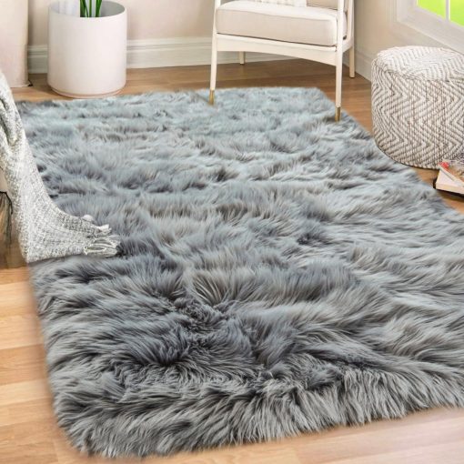 Tapete de Felpa de Pelo Sintetico Gorilla Grip, 4x6, Lavable a Maquina, Alfombras Esponjosas de Pelo Suave con Base de Goma, Alfombras Mullidas para Guarderia de Bebes, Dormitorio, Sala de Estar, Alfombra de Pelo, Decoracion del Hogar de Lujo, Gris