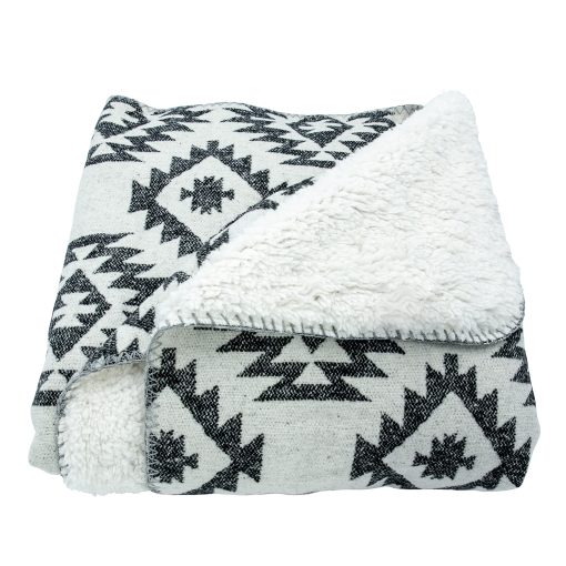 Paseo Road by HiEnd Accents Manta con Diseno Azteca y Reverso de Sherpa, 50x60 pulgadas, Patron Geometrico Negro, Suave y Calido, Manta de Lujo, Estilo Rustico del Suroeste