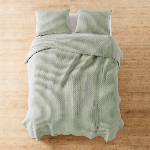 Juego de edredon Levtex Home - Cross Stitch Desert Sage - 100% algodon - Edredon King/Cal King (106x92in.) + 2 fundas de almohada King (36x20in.) - Reversible - Tela de algodon - Imagen 5