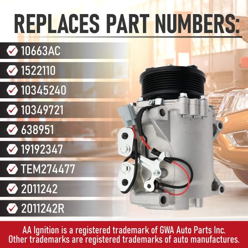 Compresor de Aire Acondicionado de Repuesto - Compatible con Honda CR-V 2.4L 2002-2006 - Reemplaza 10663AC, 1522110, 10345240, 10349721, 638951-02, 03, 04, 05, 06 - Imagen 3