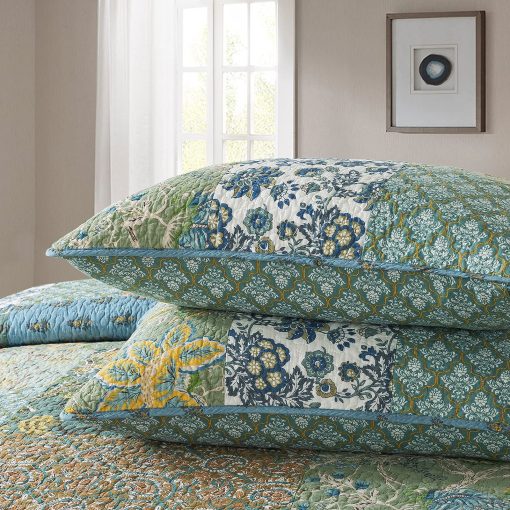 Colcha de Patchwork de Algodon NEWLAKE, Juego de Colcha de 3 Piezas con Bordado Real Cosido a Mano, Juego de Cubrecamas Matelasse Reversible, Verde Jardin de Granja, Tamano King - Imagen 4