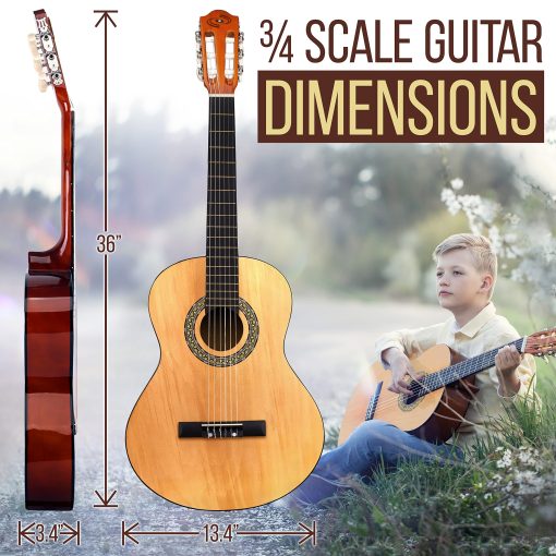 Kit de Guitarra Acustica para Principiantes Pyle, Tamano Junior 3/4 de Madera para Ninos y Adultos, 36" Natural Ash - Imagen 3