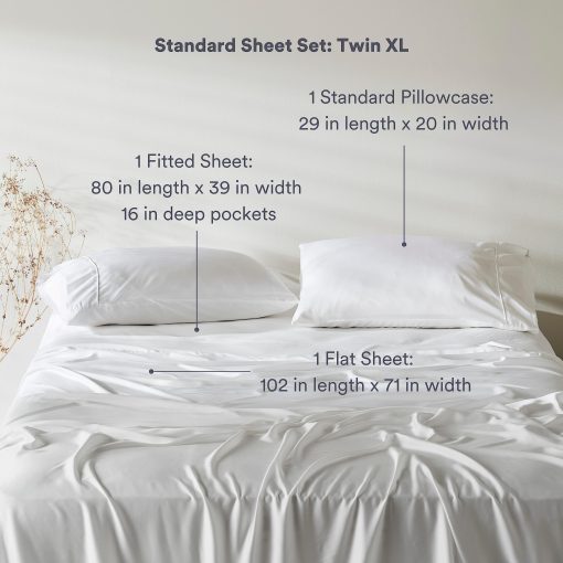 Juego de Sabanas Estandar 100% Lyocell de Bambu Organico ettitude, Nube (Blanco), Twin XL, Sabanas Transpirables, Ropa de Cama, Saten, Tejido a base de Plantas, Seda-Suave, Bolsillos Profundos (Twin XL-Nube) - Imagen 3