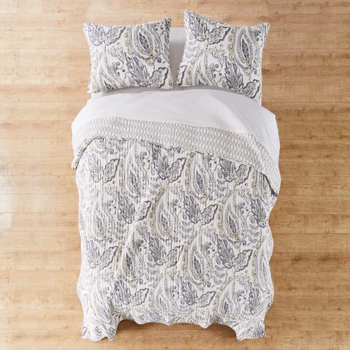 Juego de edredon Levtex Home - Tamsin Gris - Edredon Full/Queen + Dos Fundas de Almohada Estandar - Estilo Moderno Paisley - Gris Topo Blanco - Tamano del Edredon (88x92 pulg.) y Tamano de la Funda de Almohada (26x20 pulg.) - Reversible - Algodon - Imagen 3