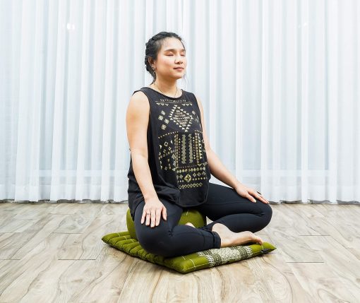 Set de cojin de meditacion Leewadee - 1 Almohada pequeña de yoga Zafu y 1 colchoneta enrollable Zabuton pequeña rellenas de Kapok, Verde - Imagen 3