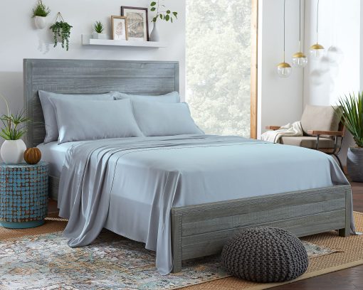 Juego de Sabanas de Cama Queen Size 100% Organicas de Eucalipto STYLINEN, Juego de 4 Piezas, Tencel Lyocell, Suaves y Sedosas, Transpirables, Bolsillos Profundos de 16 Pulgadas, 1 Ajustable, 1 Plana, 2 Fundas de Almohada (Queen, Azul Cielo)
