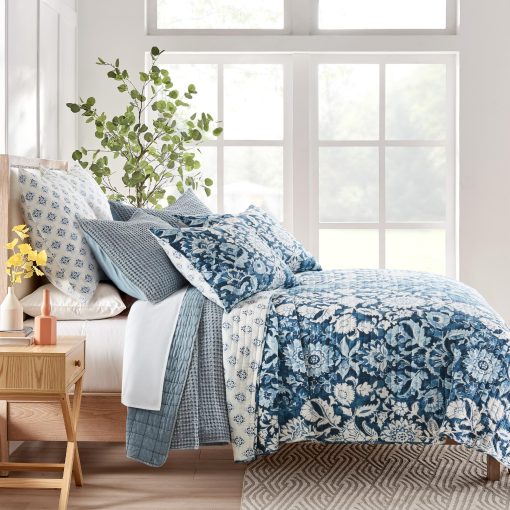 Levtex Home - Mills Waffle - Juego de edredon Full/Queen - Algodon Waffle Chambray - Tamano del edredon (88 x 92in.), Tamano de la funda de almohada (26 x 20in.) - Imagen 3