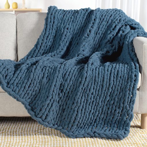 Manta de Punto Grueso Carriediosa 60" X 80" Twin, 100% Hecha a Mano con Grueso Hilo de Chenilla Suave y Esponjoso para Sofa Cama, Gran Manta de Cable Grueso y Acogedor Tejida a Croche, Azul Lyons