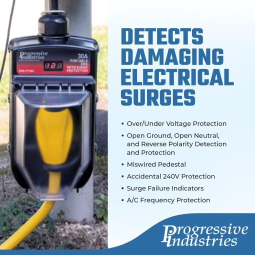 Protector de sobretension portatil para RV de Progressive Industries, 30 Amp EMS con pantalla integrada, deteccion de fallas y conjunto de escudo resistente a la intemperie - EMS-PT30X - Imagen 4