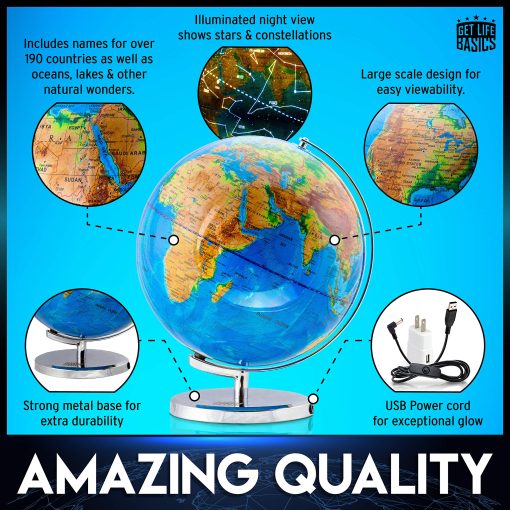 Globo del mundo interactivo para adultos - Globo grande de 13 pulgadas con soporte - Globo terrestre con constelaciones iluminadas que se encienden por la noche - Mapa geografico para ninos - Regalo de aprendizaje educativo - Brujula para navegarlo! - Imagen 7