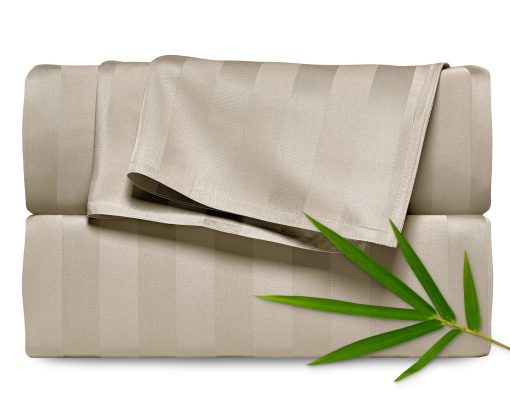 Juego de Sabanas Split King de Pure Bamboo, Autentico 100% Viscosa Organica Derivada del Bambu, Suaves y Frescas, Doble Costura *No para Colchones con Division Superior (Split King, Jacquard Sand)