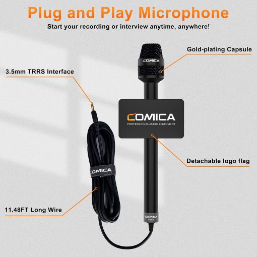 Microfono de entrevista de mano Comica, HRM-S Microfono de condensador cardioide TRRS de 3.5 mm para grabacion, discursos, escenario, microfono vocal para telefonos inteligentes, portatiles y camaras DSLR - Imagen 6