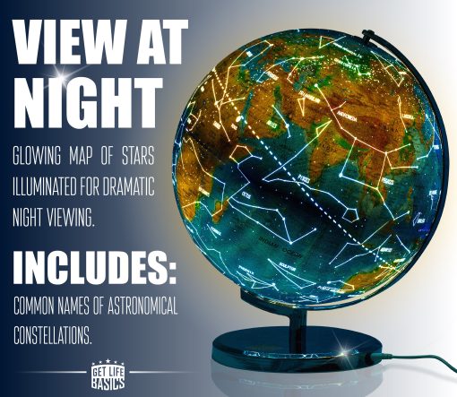 Globo del mundo interactivo para adultos - Globo grande de 13 pulgadas con soporte - Globo terrestre con constelaciones iluminadas que se encienden por la noche - Mapa geografico para ninos - Regalo de aprendizaje educativo - Brujula para navegarlo! - Imagen 3